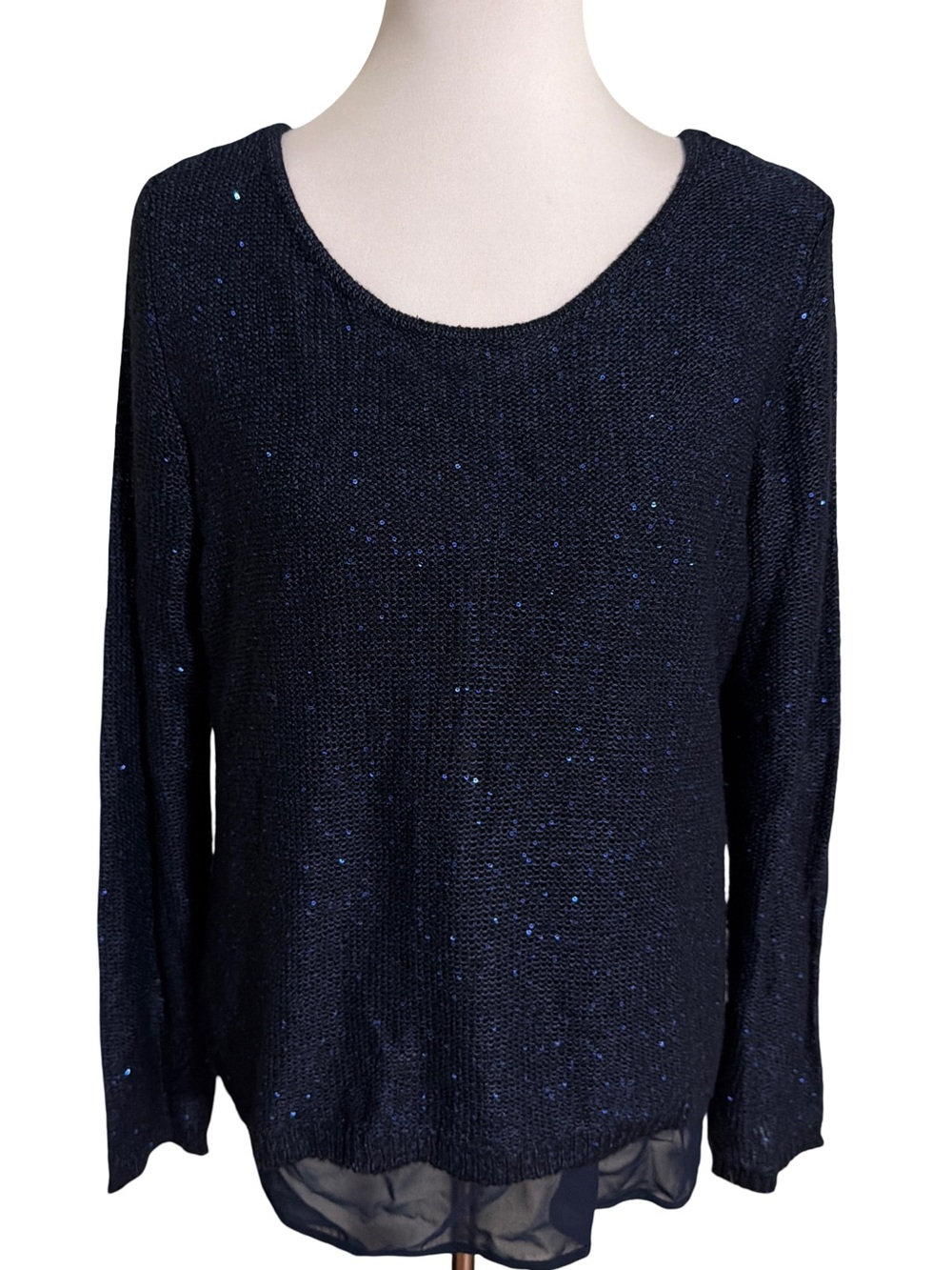 Verve Ami Navy Sequin Scoop Neck Sweater